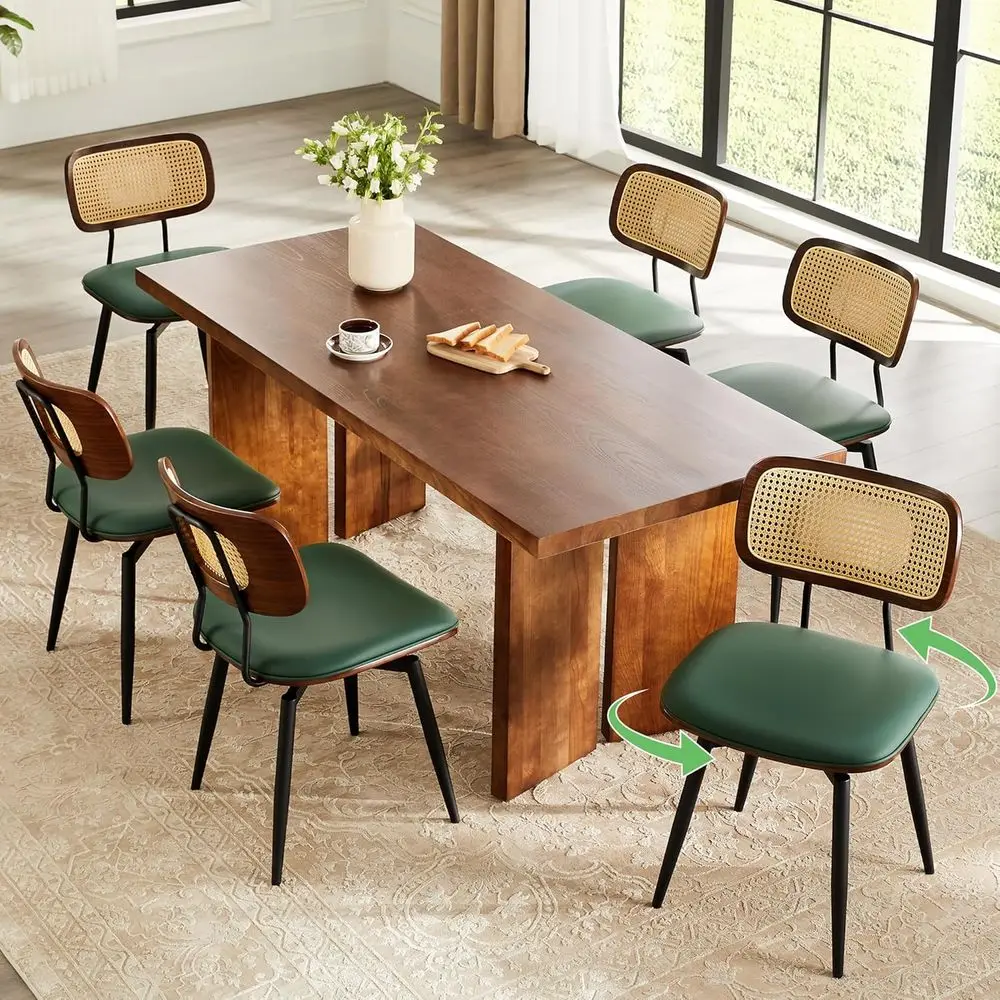 Rattan Back Green Leather Swivel Dining Chairs Set of 6 with Metal Legs and Upholstered Seats
Rattan Back Green Leather Swivel Dining Chairs Set of 6 with Metal Legs and Upholstered Seats