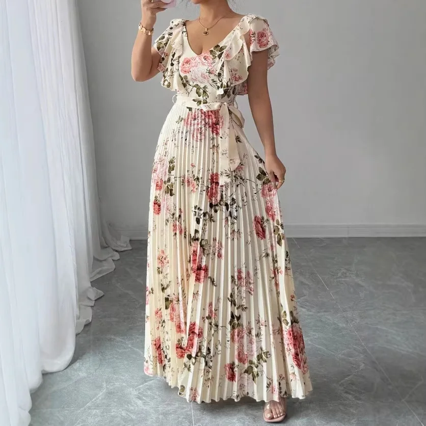 European American summer women's dress new fashion print ruffle pleated dress bohemian vacation beach long dress Female Vestidos
European American summer women's dress new fashion print ruffle pleated dress bohemian vacation beach long dress Female Vestidos