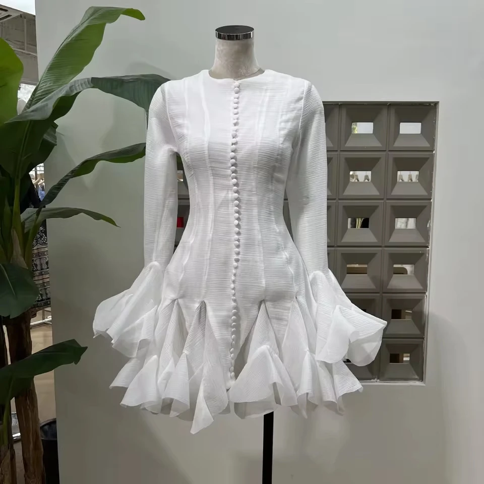 Luxury Long Sleeve Ruffles Short Dresses Women's Summer Holiday Single Breasted Gauze Prom Evening Party Cake Dress Lady Quality
Luxury Long Sleeve Ruffles Short Dresses Women's Summer Holiday Single Breasted Gauze Prom Evening Party Cake Dress Lady Quality