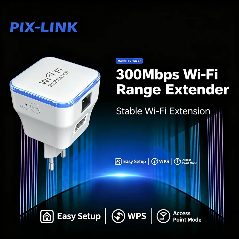 PIX-LINK WR39 Wireless N300 WiFi Repeater 300Mbps Wireless Signal Extender Router/AP 2.4GHz Wall Penetration WPS Easy Setup LAN
PIX-LINK WR39 Wireless N300 WiFi Repeater 300Mbps Wireless Signal Extender Router/AP 2.4GHz Wall Penetration WPS Easy Setup LAN