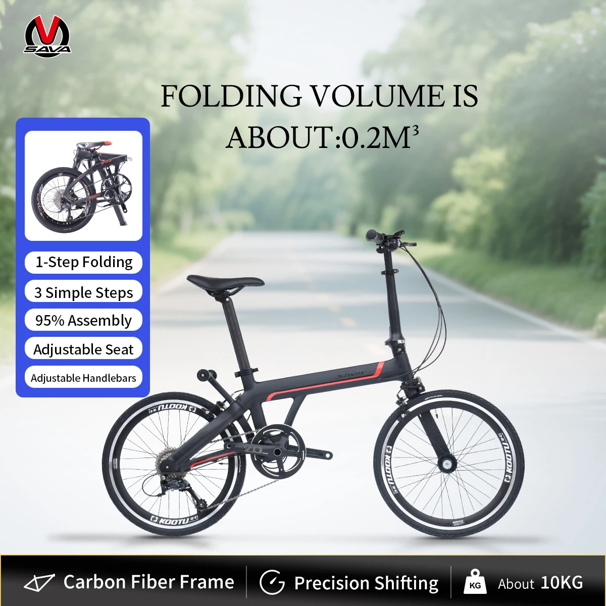 Sava Z3 Single Arm Carbon Fiber Folding Bike 20-inch 9-Speed Bicycle Dual V-Brakes Quick Fold with 2 Glide Wheels
Sava Z3 Single Arm Carbon Fiber Folding Bike 20-inch 9-Speed Bicycle Dual V-Brakes Quick Fold with 2 Glide Wheels