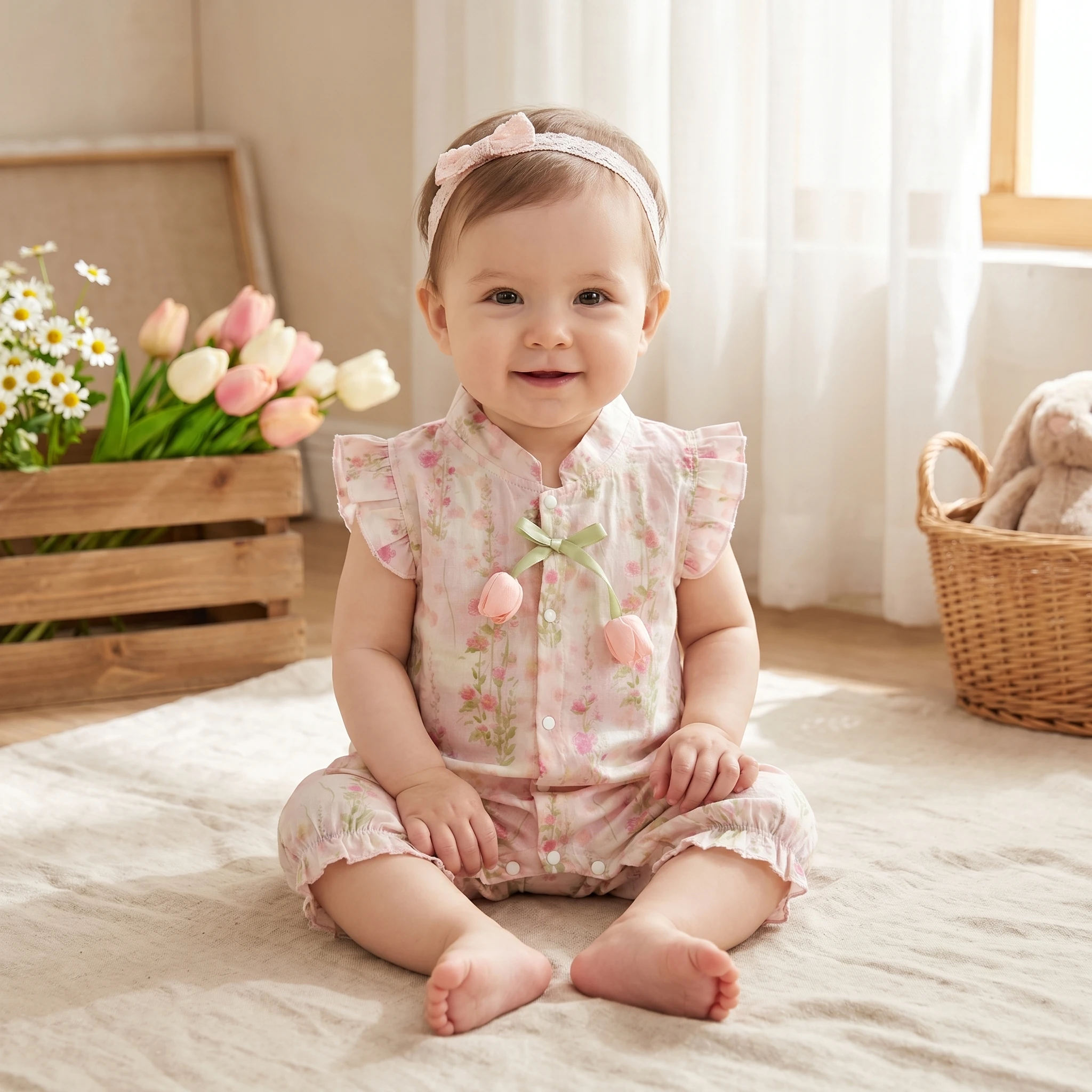 3-24M Summer Sweet Baby Bodysuit Floral Print Tulip Bow Ruffle Sleeve Romper for Toddler Girls Soft Cotton One Piece Clothes
3-24M Summer Sweet Baby Bodysuit Floral Print Tulip Bow Ruffle Sleeve Romper for Toddler Girls Soft Cotton One Piece Clothes
