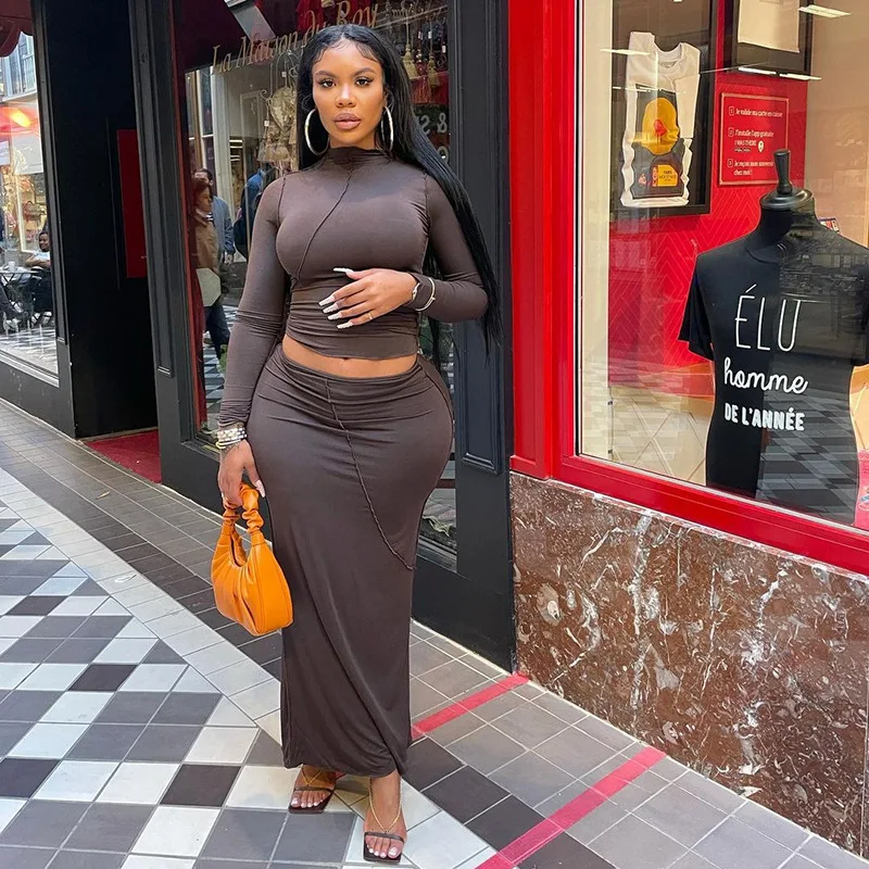 Women Casual Ruched Streetwear 2 Piece Set Turtleneck Full Sleeve Crop Tops + Bodycon Maxi Skirts Fashion Club Party Outfit Suit
Women Casual Ruched Streetwear 2 Piece Set Turtleneck Full Sleeve Crop Tops + Bodycon Maxi Skirts Fashion Club Party Outfit Suit