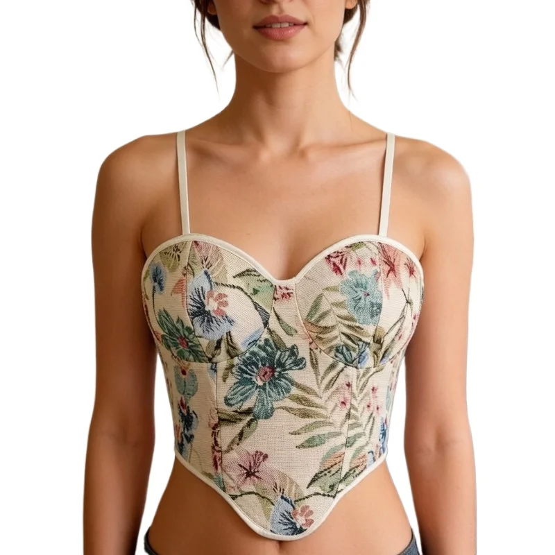 Retro Floral Print Corset with Thin Straps Women's Sweetheart Neckline Body Shaper Crop Top
Retro Floral Print Corset with Thin Straps Women's Sweetheart Neckline Body Shaper Crop Top