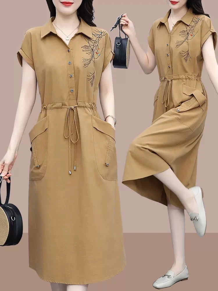Ele Embroidered Midi Dr Slim Fit ort Sve Casual Summer Faion for Middle-Aged Women Comfortable Breathable Cotton
Ele Embroidered Midi Dr Slim Fit ort Sve Casual Summer Faion for Middle-Aged Women Comfortable Breathable Cotton