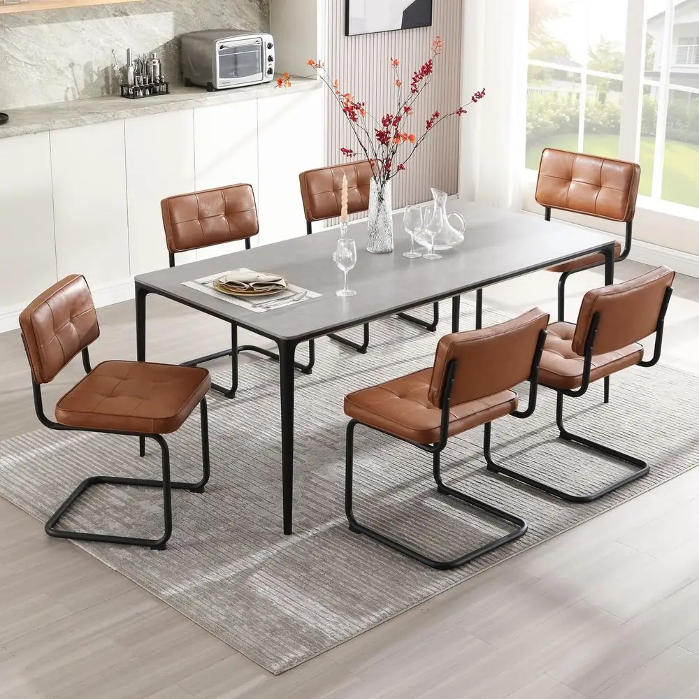 Faux Leather Dining Chairs Set of 6, Industrial Metal Chairs with Matte Black Legs amp Padded Back, Mid Century Modern Cesca Ch
Faux Leather Dining Chairs Set of 6, Industrial Metal Chairs with Matte Black Legs amp Padded Back, Mid Century Modern Cesca Ch