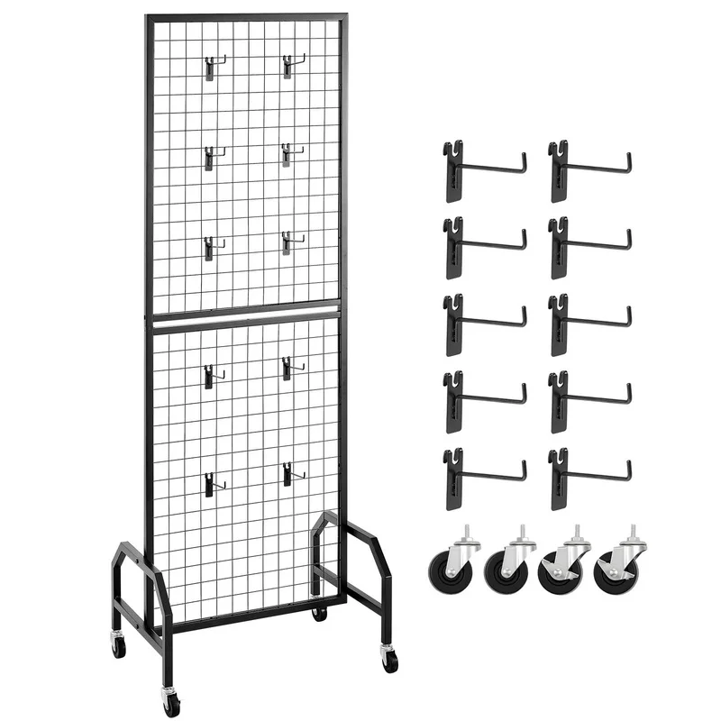 1.9 x 5.4 ft Grid Wall Panel with Wheels and 10 Hooks
1.9 x 5.4 ft Grid Wall Panel with Wheels and 10 Hooks