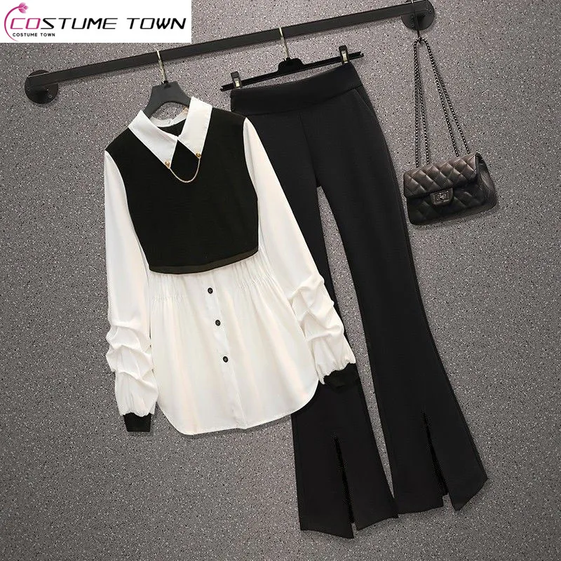 New Summer Pleated Chiffon Shirt Blazer Casual Flared Pants Two-piece Elegant Women's Pants Suit Street Outfits for 2023
New Summer Pleated Chiffon Shirt Blazer Casual Flared Pants Two-piece Elegant Women's Pants Suit Street Outfits for 2023