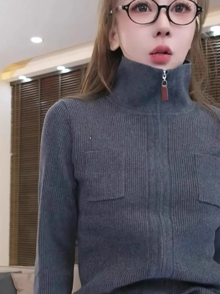 Ele Autumn Sweater Long Sve Wool Knitted Cardigan Double Zipper Design Versatile Faion Top Luxury Color
Ele Autumn Sweater Long Sve Wool Knitted Cardigan Double Zipper Design Versatile Faion Top Luxury Color