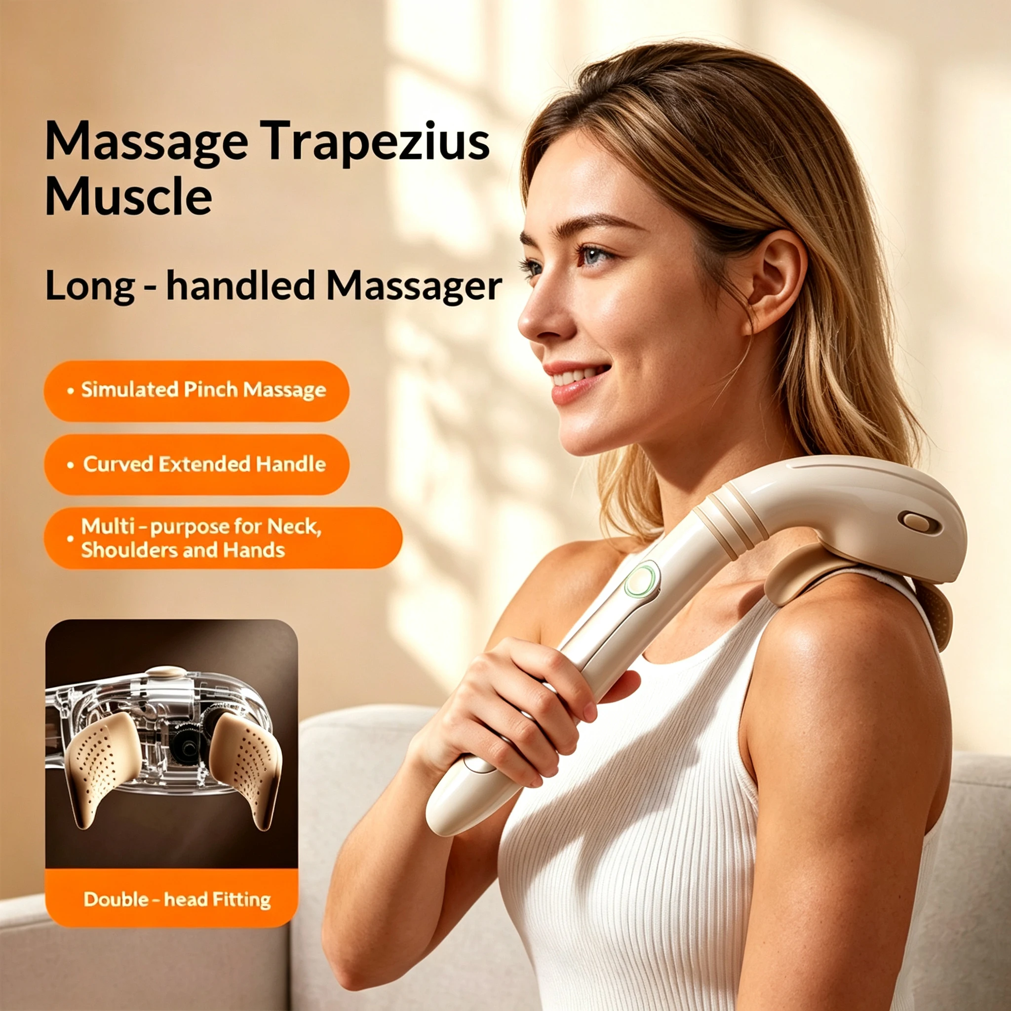 A massage device that uses realistic techniques to grip and massage multiple parts of the shoulders, neck, and arms
A massage device that uses realistic techniques to grip and massage multiple parts of the shoulders, neck, and arms