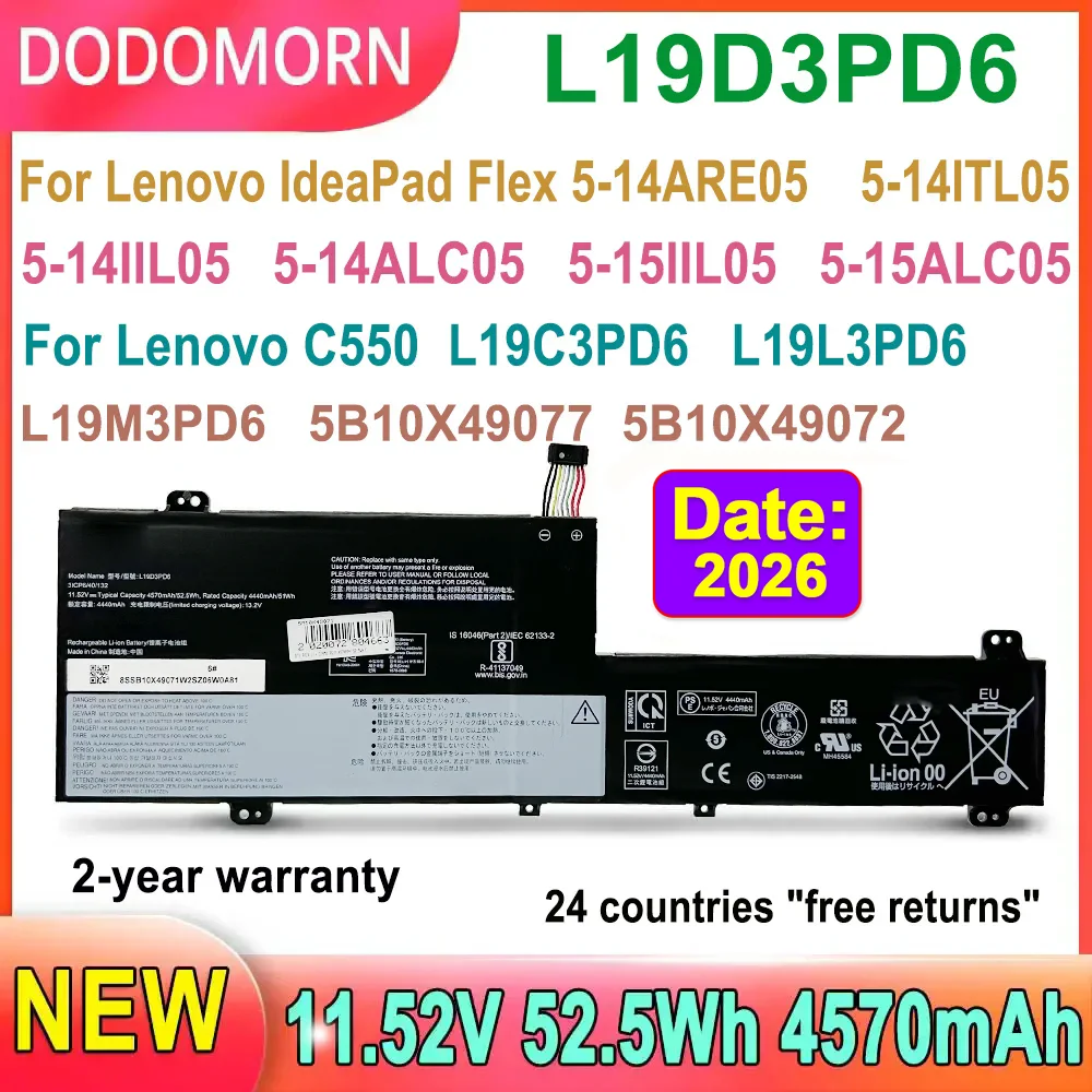 For Lenovo IdeaPad Flex 5-14ARE05 5-14ITL05 5-14IIL05 5-14ALC05 5-15IIL05 5-15ALC05 Series L19D3PD6 Laptop Battery L19M3PD6
For Lenovo IdeaPad Flex 5-14ARE05 5-14ITL05 5-14IIL05 5-14ALC05 5-15IIL05 5-15ALC05 Series L19D3PD6 Laptop Battery L19M3PD6