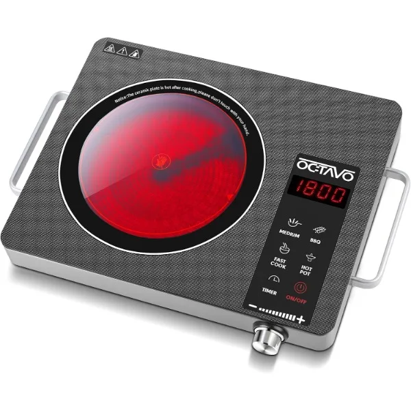 OCTAVO 1800 Watt Portable Infrared Burner, electric burner with 4 Hours Timer, Electric Hot Plate Touch Control Panel
OCTAVO 1800 Watt Portable Infrared Burner, electric burner with 4 Hours Timer, Electric Hot Plate Touch Control Panel