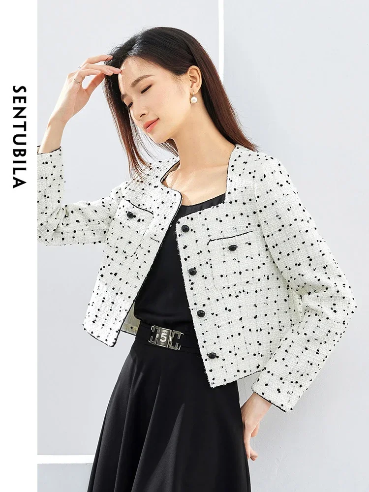 SENTUBILA Black Dot Cropped Tweed Jacket Women 2025 Spring Autumn Outerwear Elegant Long Sleeve Square Collar Coat 141W52942
SENTUBILA Black Dot Cropped Tweed Jacket Women 2025 Spring Autumn Outerwear Elegant Long Sleeve Square Collar Coat 141W52942