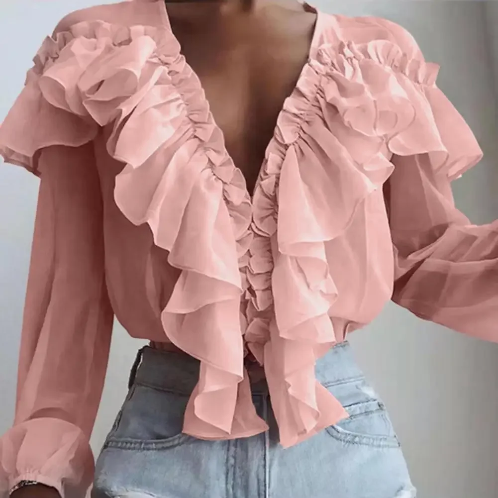 French Style Ruffle Collar Chiffon Shirt Women Sweet Ruffle Trim Elegant Women Blouse Elastic Cuff Long Sleeve Autumn Shirt
French Style Ruffle Collar Chiffon Shirt Women Sweet Ruffle Trim Elegant Women Blouse Elastic Cuff Long Sleeve Autumn Shirt
