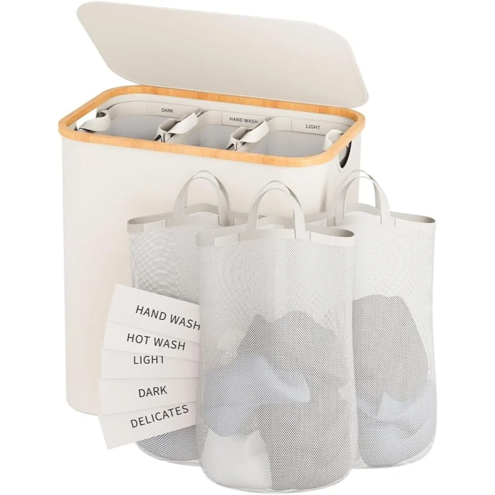 3 Section Laundry Hamper with Lid, 145L Extra Large Clothes Basket with Removable Inner Bags and Labels for Bedroom
3 Section Laundry Hamper with Lid, 145L Extra Large Clothes Basket with Removable Inner Bags and Labels for Bedroom