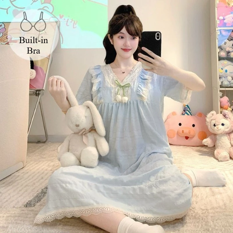 Plus Size Pajamas Dress Women Summer Princess Style Short Sleeve Nightgown with Chest Pads Soft Cloud Cotton Loose Loungewear
Plus Size Pajamas Dress Women Summer Princess Style Short Sleeve Nightgown with Chest Pads Soft Cloud Cotton Loose Loungewear