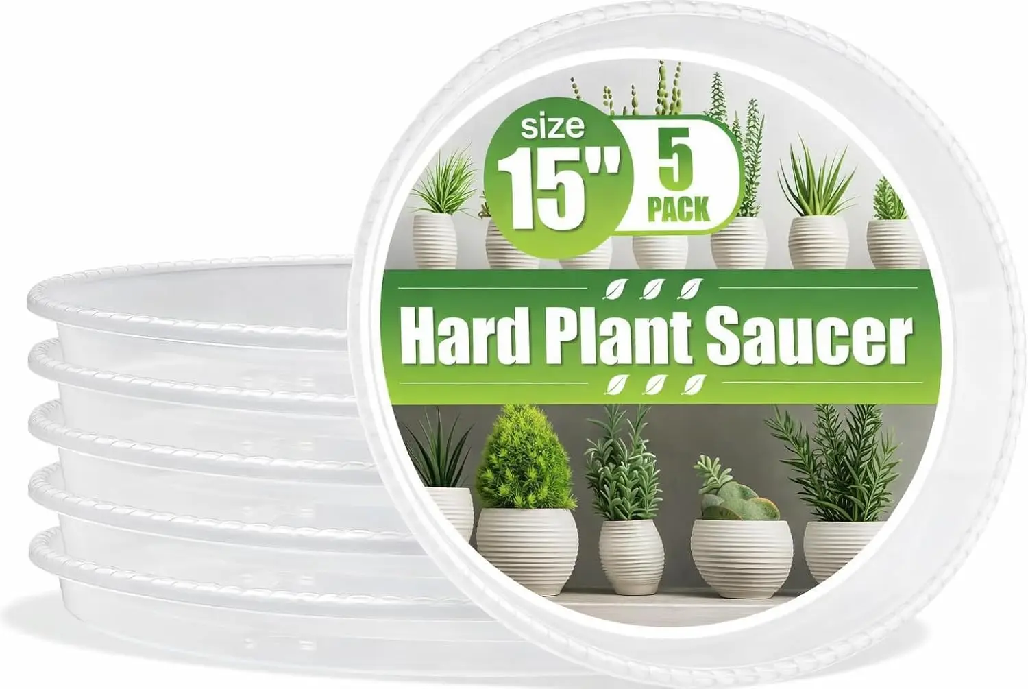 15 Inch Clear Plant Saucers for Pots, Heavy Duty Plastic Drip Trays for Indoor & Outdoor Plants, 5 Pack
15 Inch Clear Plant Saucers for Pots, Heavy Duty Plastic Drip Trays for Indoor & Outdoor Plants, 5 Pack