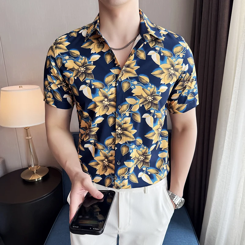 Summer Flower Short Sleeved Shirt Men Fashion Ice Silk Cool Casual Shirt High Quality Business, Social, Beach Vacation Shirts
Summer Flower Short Sleeved Shirt Men Fashion Ice Silk Cool Casual Shirt High Quality Business, Social, Beach Vacation Shirts