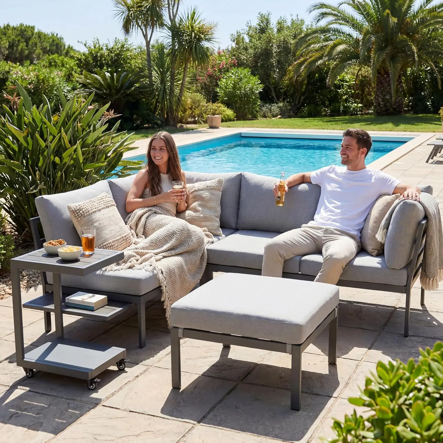 Outdoor PE Rattan Sectional Sofa Set with Ottoman & Table for Backyard Garden Poolside 7-Piece Grey Cushions, Customized
Outdoor PE Rattan Sectional Sofa Set with Ottoman & Table for Backyard Garden Poolside 7-Piece Grey Cushions, Customized