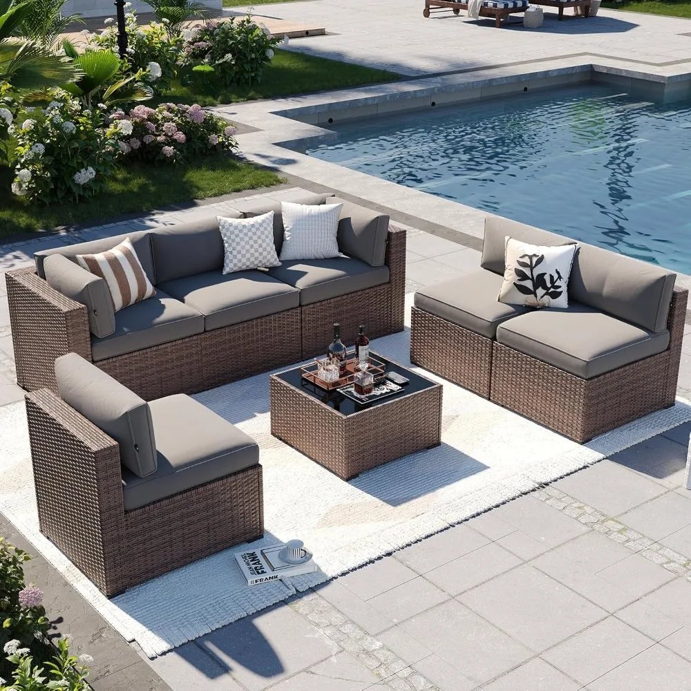 Patio Furniture Sets, 7-Piece Outdoor Patio Furniture with Thick Cushions, Wicker Outdoor Conversation Set Sectional Sofa for B
Patio Furniture Sets, 7-Piece Outdoor Patio Furniture with Thick Cushions, Wicker Outdoor Conversation Set Sectional Sofa for B