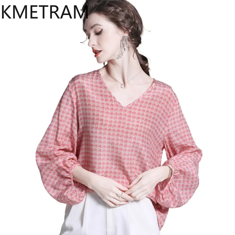 KMETRAM 100% Real Mulberry Silk T Shirts for Women Elegant V-neck Pink T-shirt Long Sleeve Summer Tops 2026 Woman Clothes топ
KMETRAM 100% Real Mulberry Silk T Shirts for Women Elegant V-neck Pink T-shirt Long Sleeve Summer Tops 2026 Woman Clothes топ