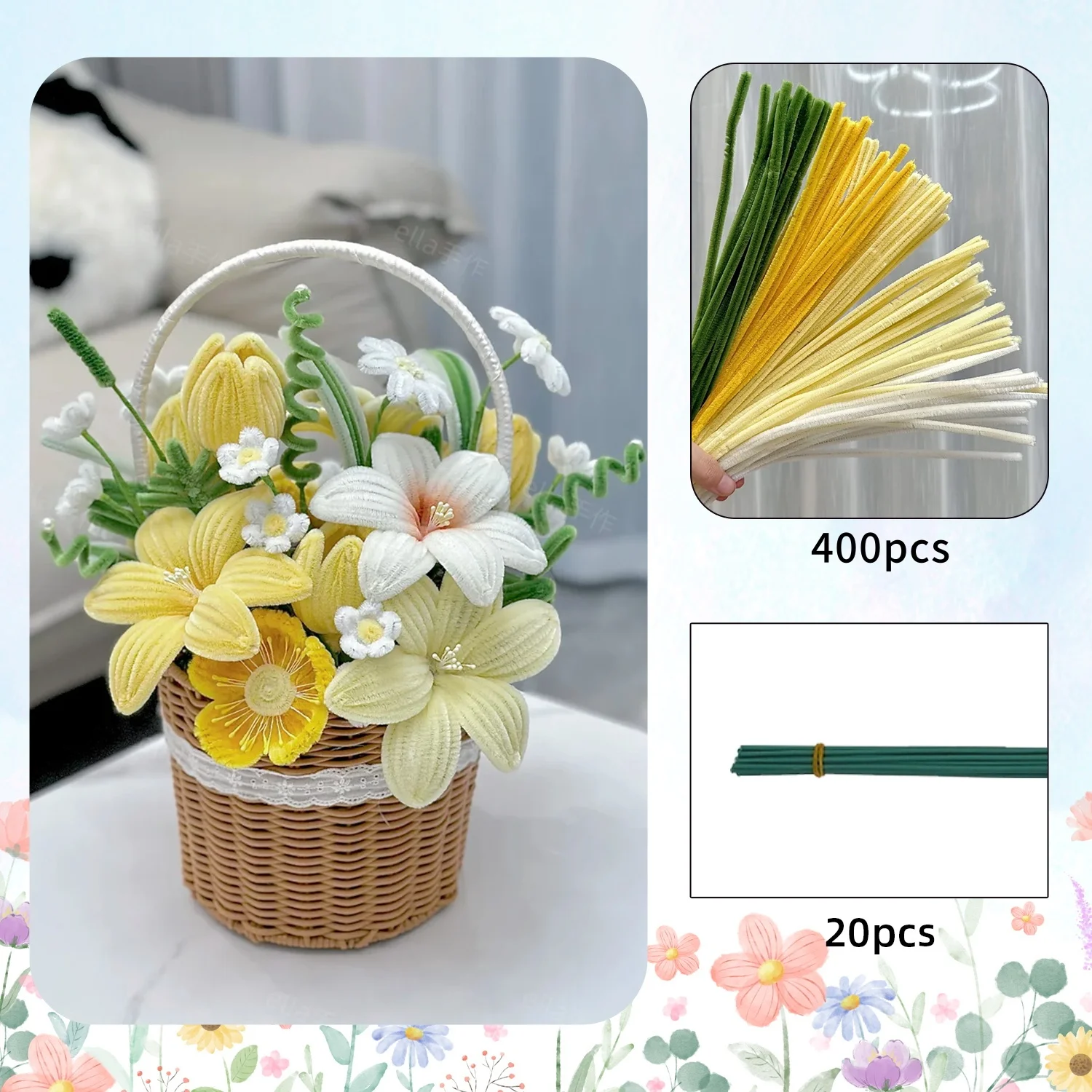 420pcs Pipe Cleaner Flowers Kit DIY Art Flower Bouquet Craft Set Colorful Chenille Stems Wire with Green Floral Wires,
420pcs Pipe Cleaner Flowers Kit DIY Art Flower Bouquet Craft Set Colorful Chenille Stems Wire with Green Floral Wires,