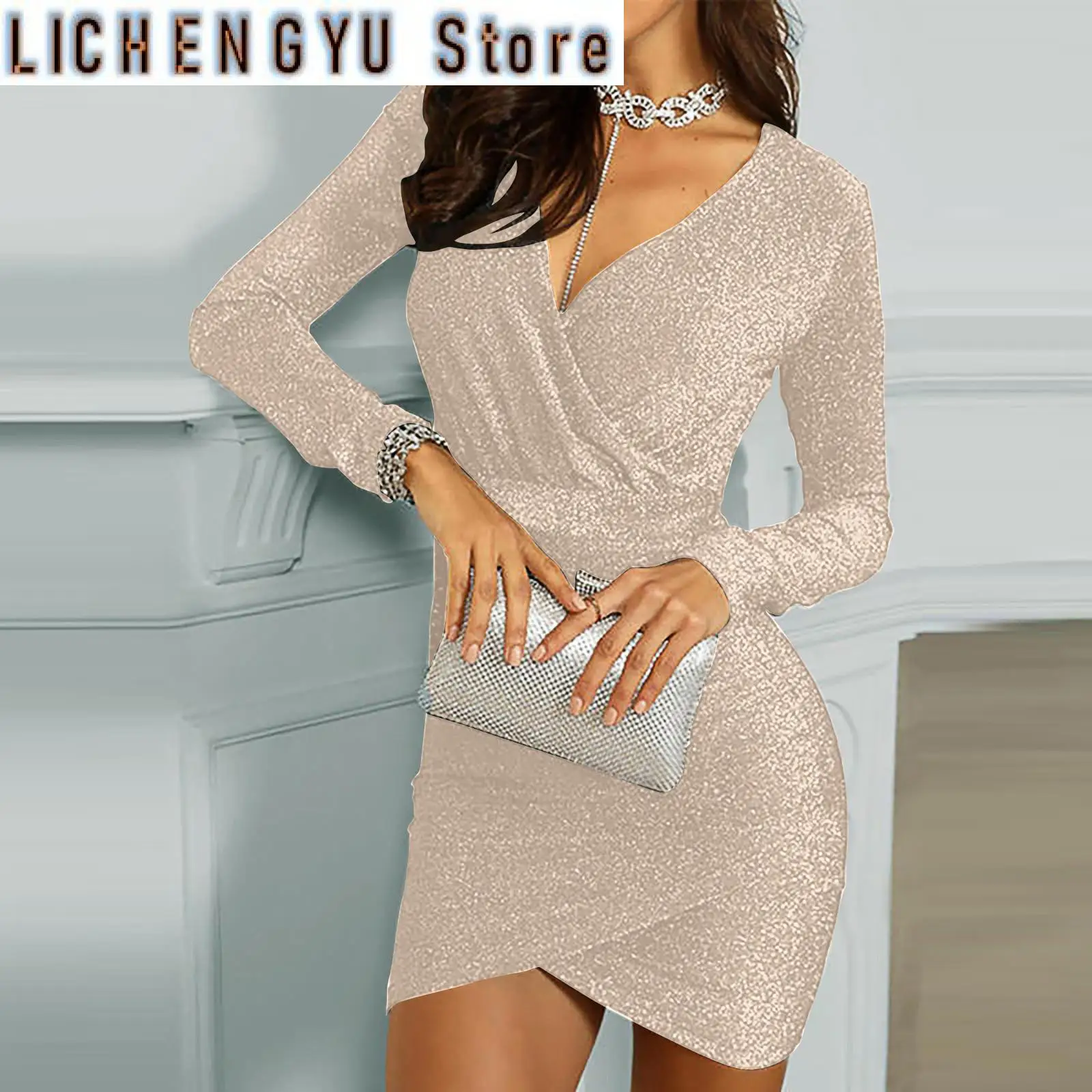 Dresses Ladies Plus Size Pure Color V-neck Sequins Long Sleeve Party Mini Dresses For Teens Summer Dresses Ladies Elegant
Dresses Ladies Plus Size Pure Color V-neck Sequins Long Sleeve Party Mini Dresses For Teens Summer Dresses Ladies Elegant