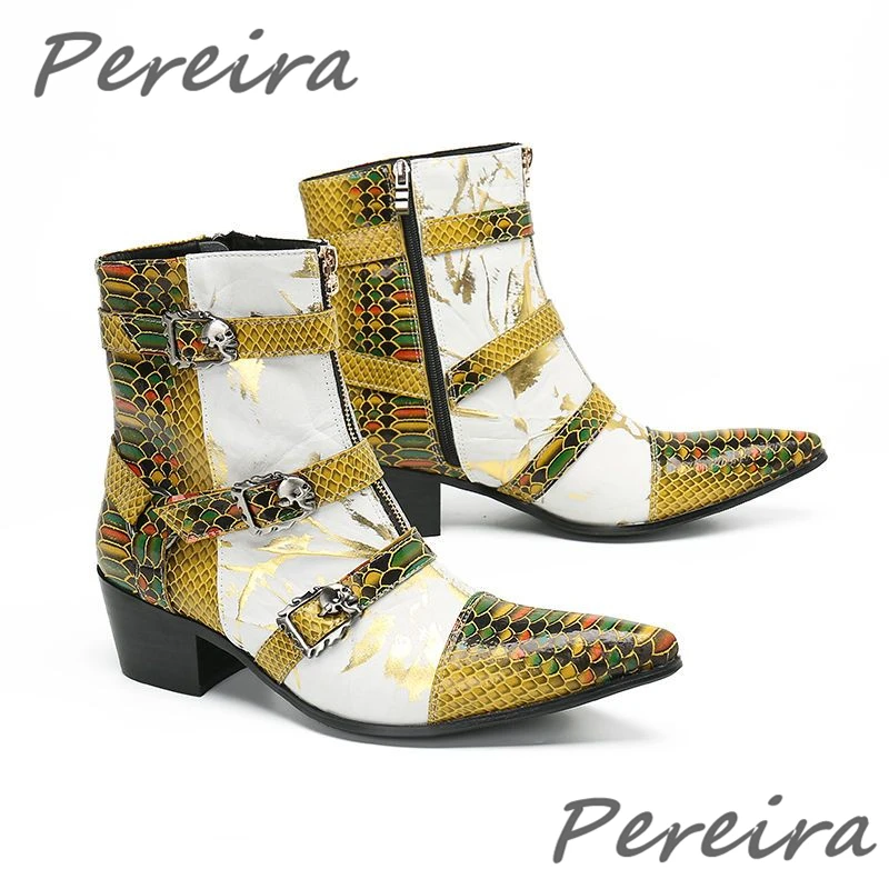 Pointed Toe Belt Buckle Men's Ankle Boots Snake Pattern Mixed Colors Short Boots Luxury Fashion High Heel Party Prom Dress Shoes
Pointed Toe Belt Buckle Men's Ankle Boots Snake Pattern Mixed Colors Short Boots Luxury Fashion High Heel Party Prom Dress Shoes