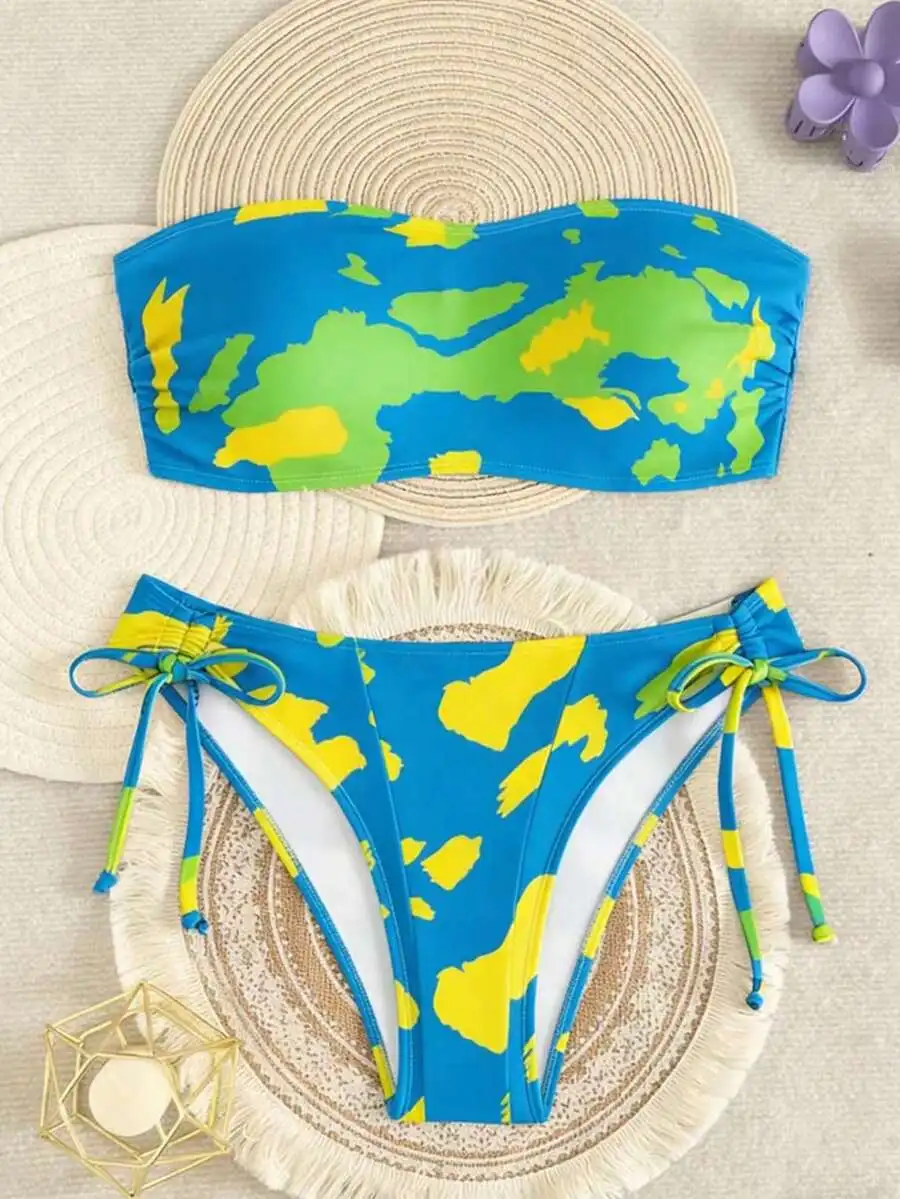 Women Bandeau Bikini Set Abstract Print Side Tie Swimwear Summer Beach Vacation
Women Bandeau Bikini Set Abstract Print Side Tie Swimwear Summer Beach Vacation
