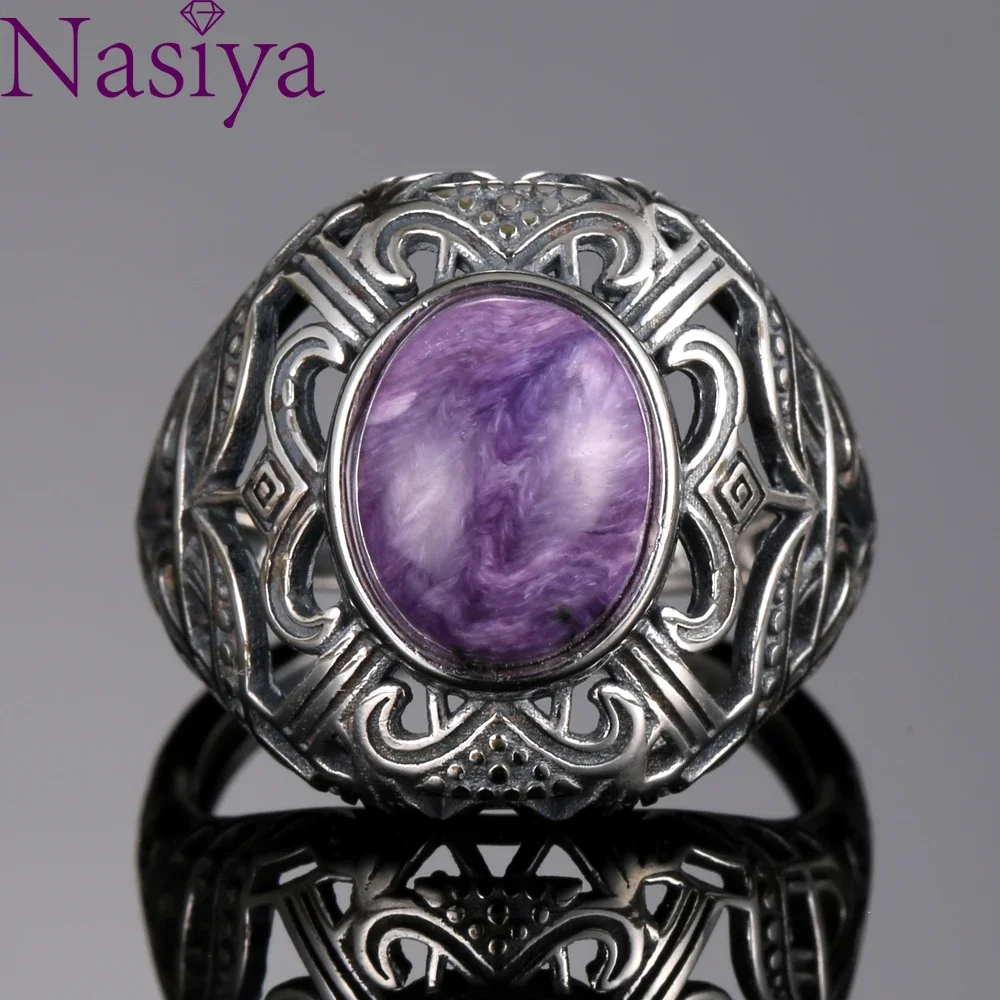 Bohemian Style 8*10mm Natural Stone Ring Charoite Silver Rings for Women Vintage Jewelry for Anniversary Wedding Bands
Bohemian Style 8*10mm Natural Stone Ring Charoite Silver Rings for Women Vintage Jewelry for Anniversary Wedding Bands