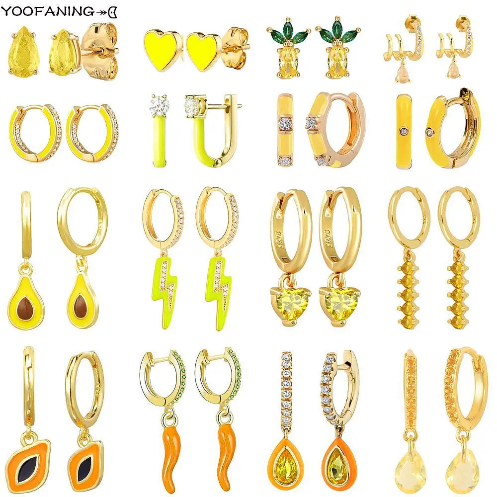 925 Sterling Silver Ear Needle Colorful Hoop Earrings Yellow Zircon Fruit Chili Multi Series Women's Earrings Jewelry Party Gift
925 Sterling Silver Ear Needle Colorful Hoop Earrings Yellow Zircon Fruit Chili Multi Series Women's Earrings Jewelry Party Gift