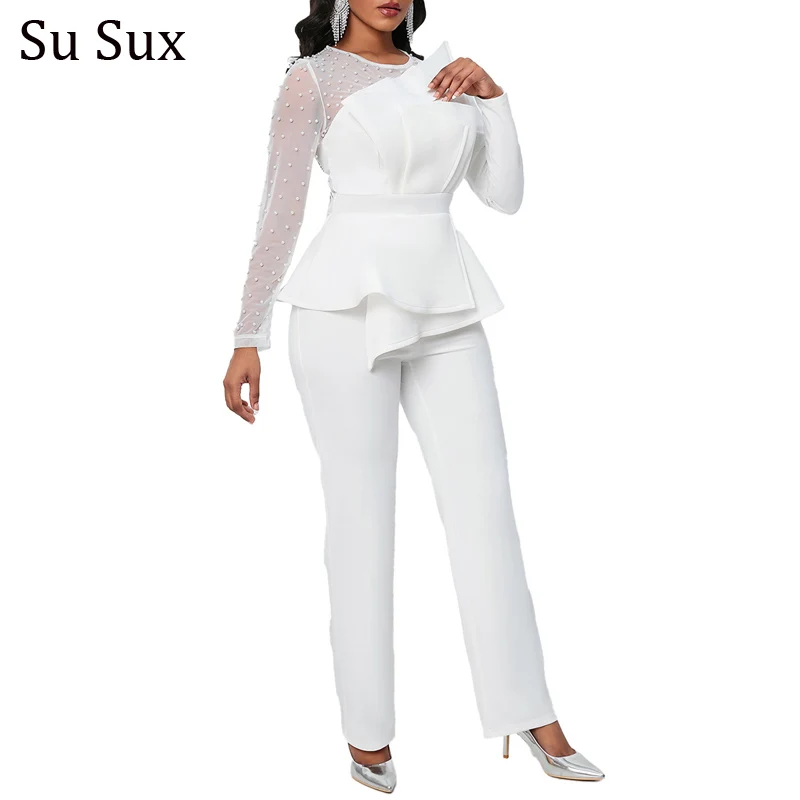 Mesh Beading Sleeve Ruffles Two Piece Set Women Outfits High Waist Pant Suits Office Lady Matching Sets Vestidos Tracksuit
Mesh Beading Sleeve Ruffles Two Piece Set Women Outfits High Waist Pant Suits Office Lady Matching Sets Vestidos Tracksuit