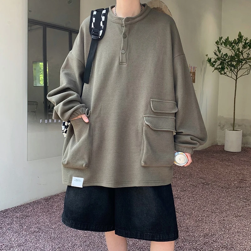 Spring Fall Solid Men Henry Collar Long Sleeve Sweatshirt Pocket Student Korean Fashion Harajuku Casual Oversized Clothing Black
Spring Fall Solid Men Henry Collar Long Sleeve Sweatshirt Pocket Student Korean Fashion Harajuku Casual Oversized Clothing Black