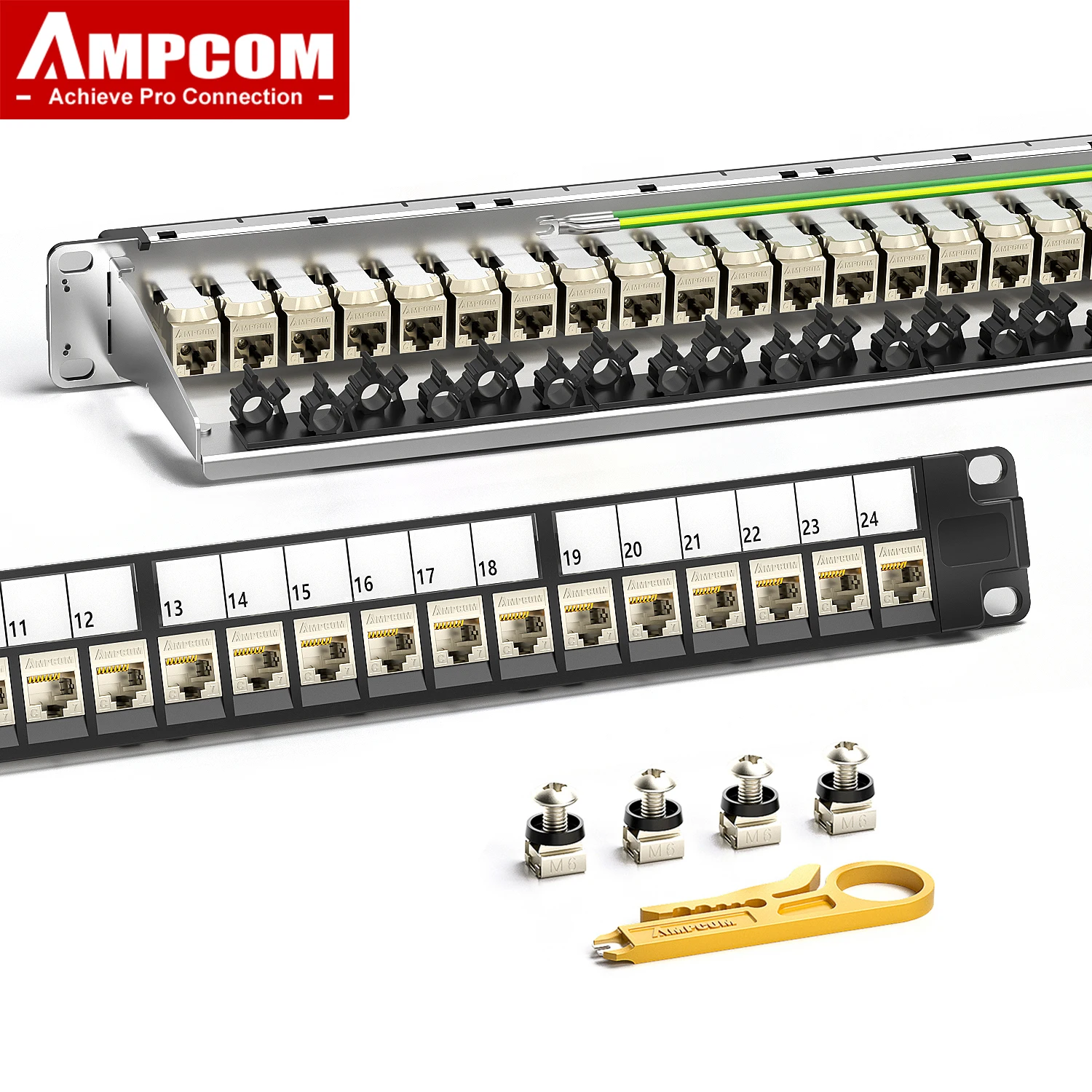 AMPCOM 1U 24-Port Keystone Patch Panel,STP Rack-Mounted with Rear Cable Management Bar, STP Pass-Through CAT7/6A/6 Keystone Jack
AMPCOM 1U 24-Port Keystone Patch Panel,STP Rack-Mounted with Rear Cable Management Bar, STP Pass-Through CAT7/6A/6 Keystone Jack