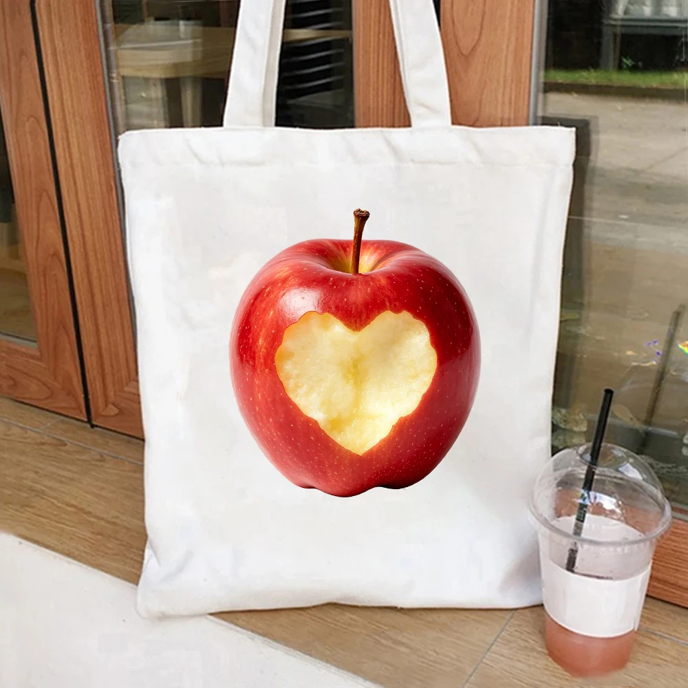 Heart Bitten Apple Canvas Tote Bag Cute Print Shoulder Bag
Heart Bitten Apple Canvas Tote Bag Cute Print Shoulder Bag