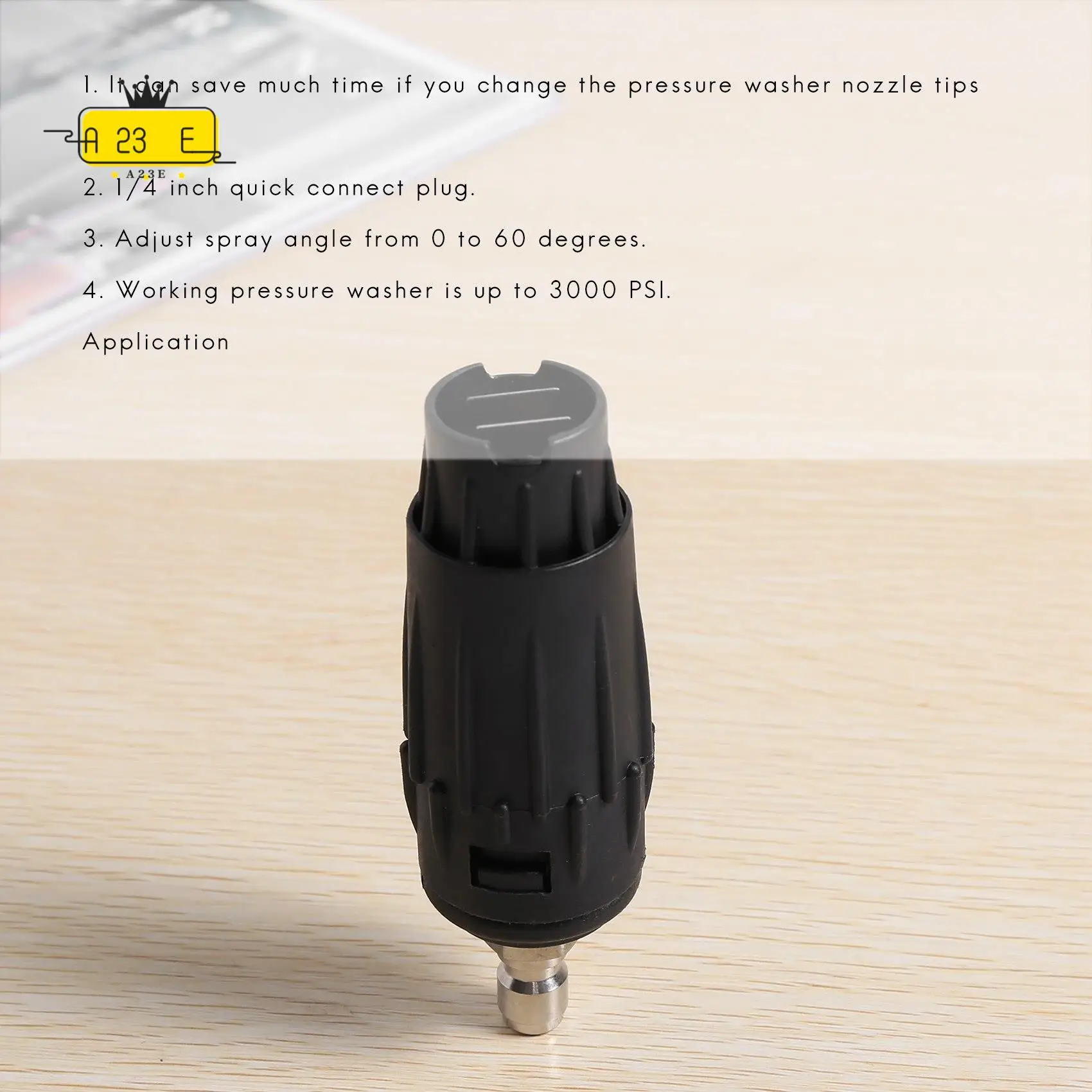 A23E-Adjustable Pressure Washer Nozzle Tips, Variable Spray Pattern, 1/4 Inch Quick Connect Plug, 3000 PSI
A23E-Adjustable Pressure Washer Nozzle Tips, Variable Spray Pattern, 1/4 Inch Quick Connect Plug, 3000 PSI