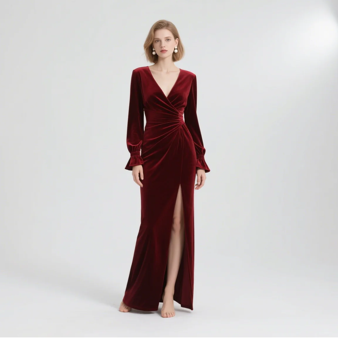 Elegant Fashion A-line Evening Dress Velvet Long Sleeves V Neck Floor Length High Split Wedding Guest Dress 2025 free customized
Elegant Fashion A-line Evening Dress Velvet Long Sleeves V Neck Floor Length High Split Wedding Guest Dress 2025 free customized