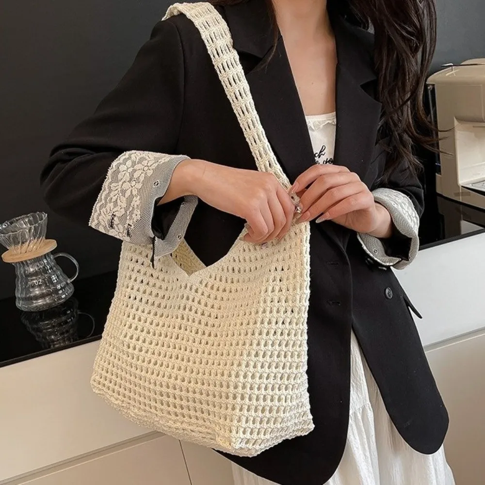 Solid Color Knitted Shoulder Bag Large Capacity Hollow Out Crochet Mesh Tote Bag Spacious Bohemian Style Woven Handbag Beach
Solid Color Knitted Shoulder Bag Large Capacity Hollow Out Crochet Mesh Tote Bag Spacious Bohemian Style Woven Handbag Beach