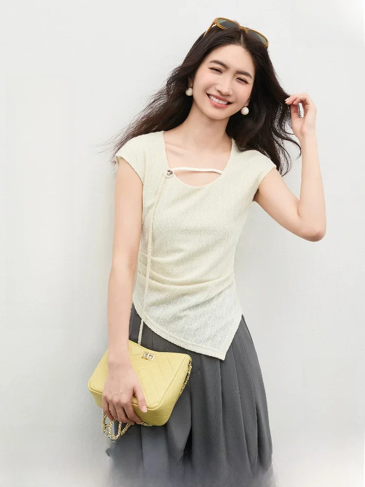 Elegant Short Sleeve U-Neck Waist-Cut Top Korean Style Women's T-Shirt Summer Anti-Aging Irregular Texture Lace Shirt
Elegant Short Sleeve U-Neck Waist-Cut Top Korean Style Women's T-Shirt Summer Anti-Aging Irregular Texture Lace Shirt