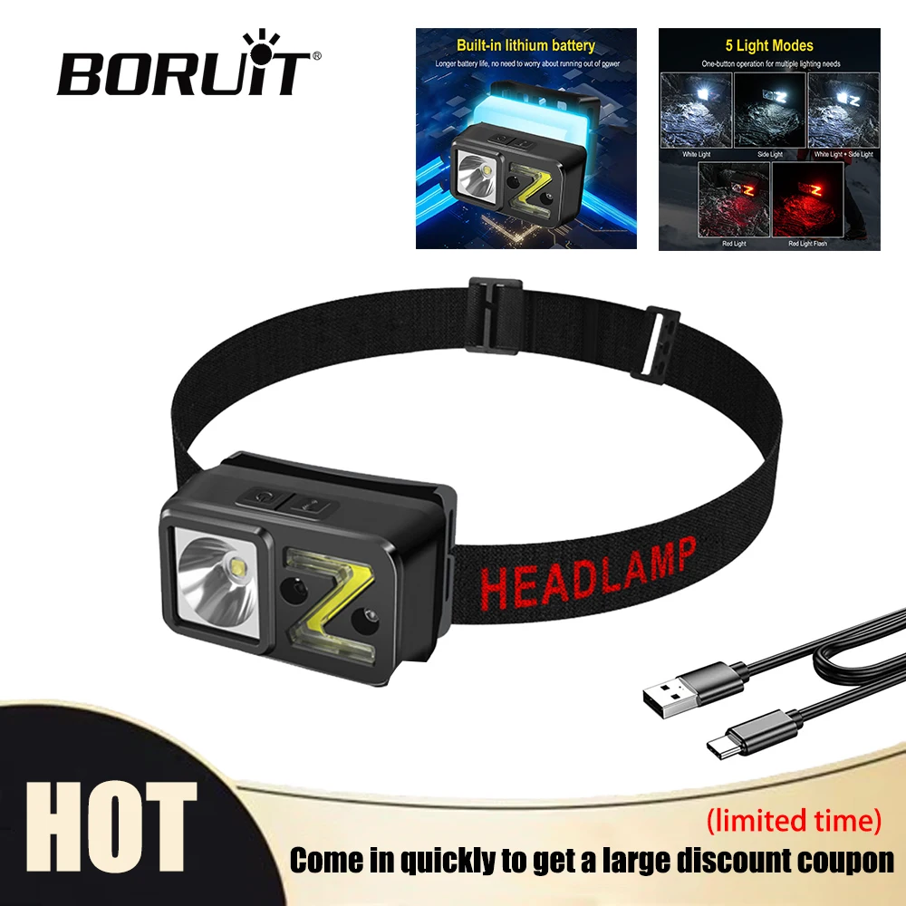 BORUiT LED Motion Sensor Headlamp Type-C Rechargeable Waterproof Headlight with Side Light for Camping Fishing Outdoor Work Use
BORUiT LED Motion Sensor Headlamp Type-C Rechargeable Waterproof Headlight with Side Light for Camping Fishing Outdoor Work Use