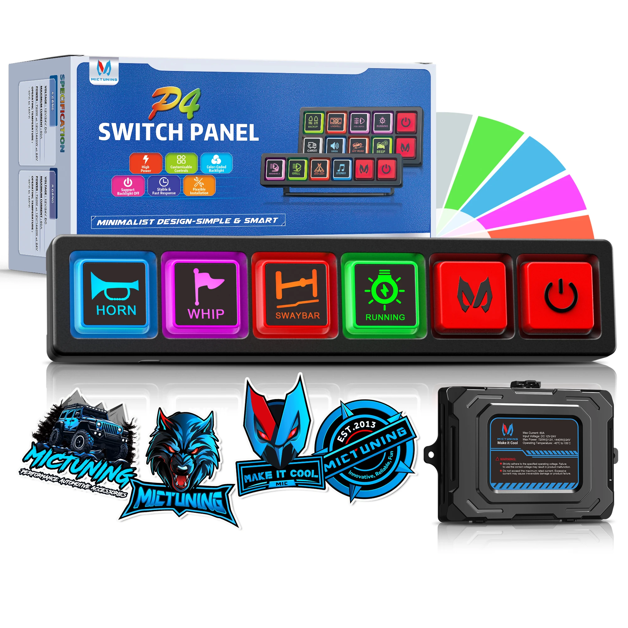 12-24V P4 4-Gang Switch Panel 12-24V Control Relay System Box, LED Backlit Silicone Buttons, Toggle On-Off Touch Pod for Car
12-24V P4 4-Gang Switch Panel 12-24V Control Relay System Box, LED Backlit Silicone Buttons, Toggle On-Off Touch Pod for Car