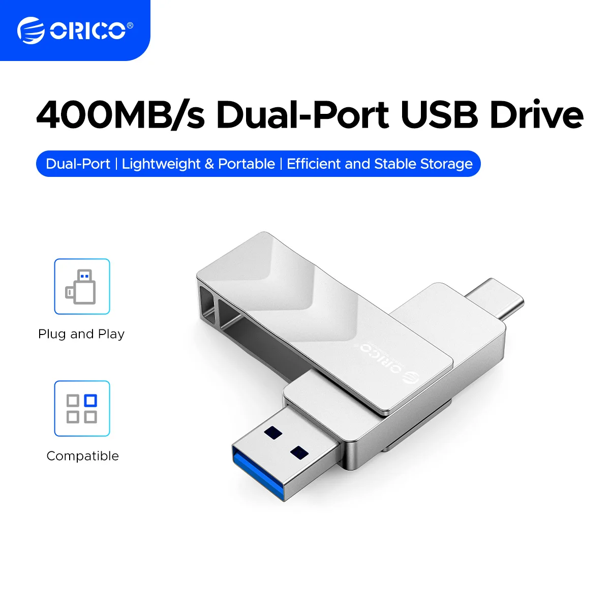 ORICO G201 400MB/s Dual USB Flash Drive USB3.2 Gen1 USB-C and USB-A Mini Thumb Drive Memory Sticks for iPhone 15/16/17 PC
ORICO G201 400MB/s Dual USB Flash Drive USB3.2 Gen1 USB-C and USB-A Mini Thumb Drive Memory Sticks for iPhone 15/16/17 PC