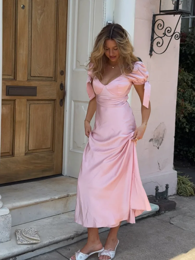 Blush Pink Satin Maxi Dress Sweetheart Neck Puff Short Sleeve Bow Cuffs Slim Fit Vestidos 2026 Spring Elegant Bridesmaid Gown
Blush Pink Satin Maxi Dress Sweetheart Neck Puff Short Sleeve Bow Cuffs Slim Fit Vestidos 2026 Spring Elegant Bridesmaid Gown