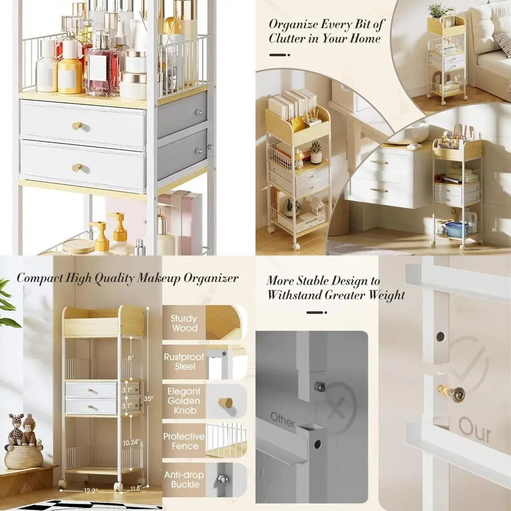 Rolling Makeup Storage Cart with Drawers, Multi-Purpose Beauty Organizer for Home, Dorm, and Kitchen in White
Rolling Makeup Storage Cart with Drawers, Multi-Purpose Beauty Organizer for Home, Dorm, and Kitchen in White
