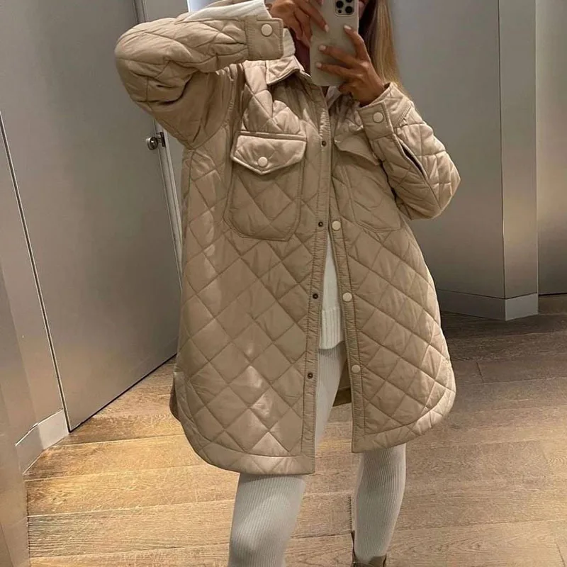 Women's Winter Jackets Lapel Loose Keeping Warm Rhombus Parkas 2024 Autumn Single-breasted Solid Thickening Belt Female Clothing
Women's Winter Jackets Lapel Loose Keeping Warm Rhombus Parkas 2024 Autumn Single-breasted Solid Thickening Belt Female Clothing