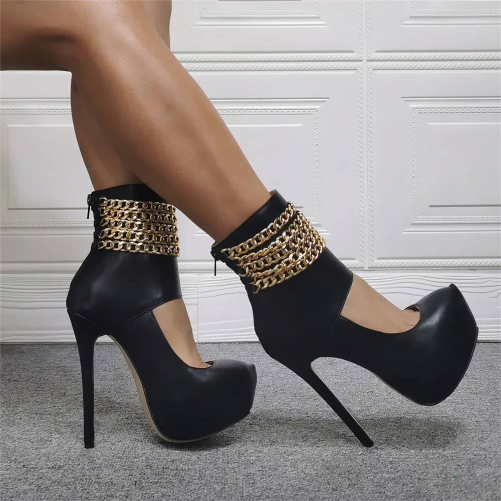 Black Women Pump Shoes Ankle boots With Chians Back Zipper High Heel Party Dress Shoes Hidden Platform Botas Big Size 13 1415
Black Women Pump Shoes Ankle boots With Chians Back Zipper High Heel Party Dress Shoes Hidden Platform Botas Big Size 13 1415