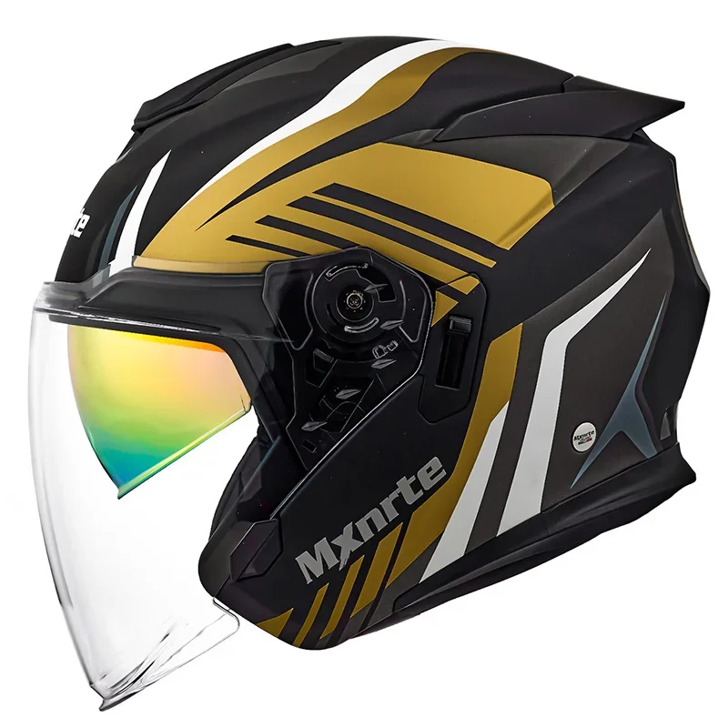 Double Lens Half Helmet Mxnrte Black Gold Helmet Motorcycle Off-Road Safety Helmet DOT Approved Casco Casque Men and Women
Double Lens Half Helmet Mxnrte Black Gold Helmet Motorcycle Off-Road Safety Helmet DOT Approved Casco Casque Men and Women