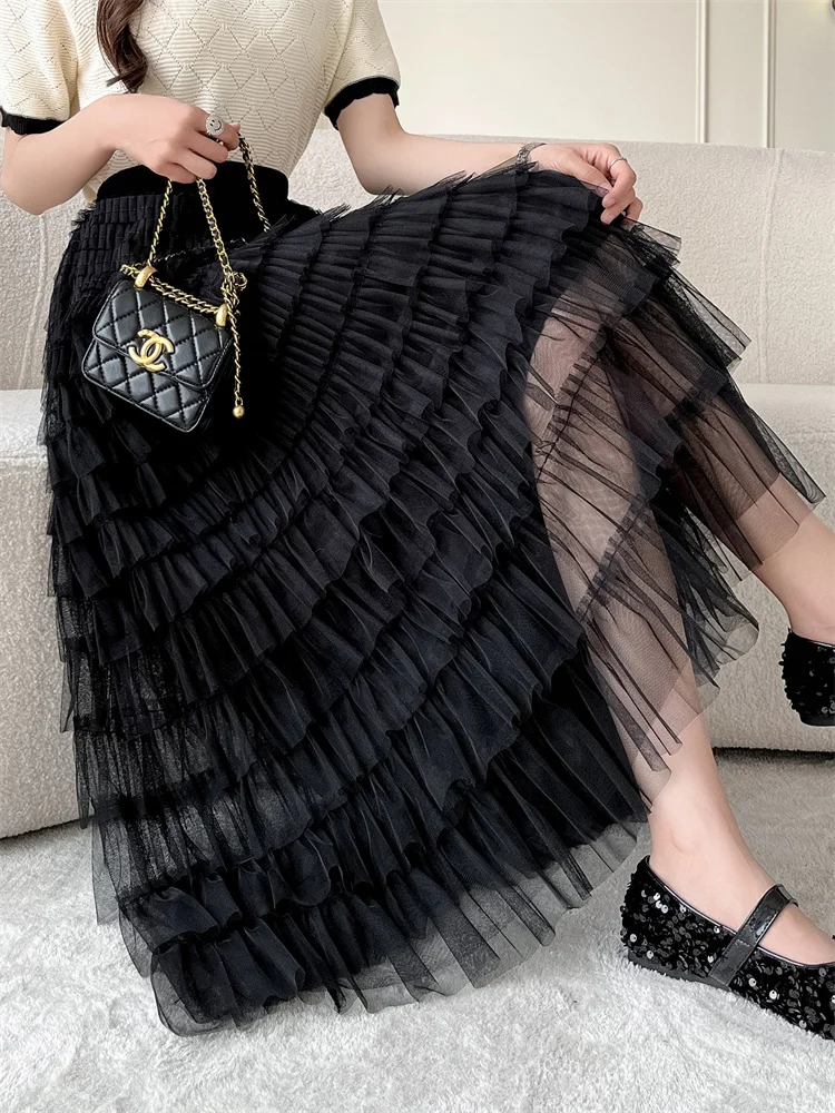 Black Lace Skirt Women's Spring Autumn Cake Skirt Layered Fluffy Half Skirt High Waist A-Line Silhouette Commute Style
Black Lace Skirt Women's Spring Autumn Cake Skirt Layered Fluffy Half Skirt High Waist A-Line Silhouette Commute Style