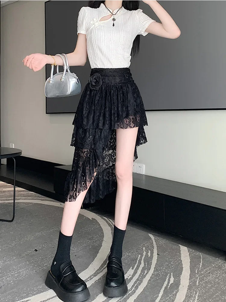 Rose Lace Hook Flower Hollowed Out Layered Slanted Hem Skirt Summer Irregular Ribbon Mid Length Skirt A48
Rose Lace Hook Flower Hollowed Out Layered Slanted Hem Skirt Summer Irregular Ribbon Mid Length Skirt A48