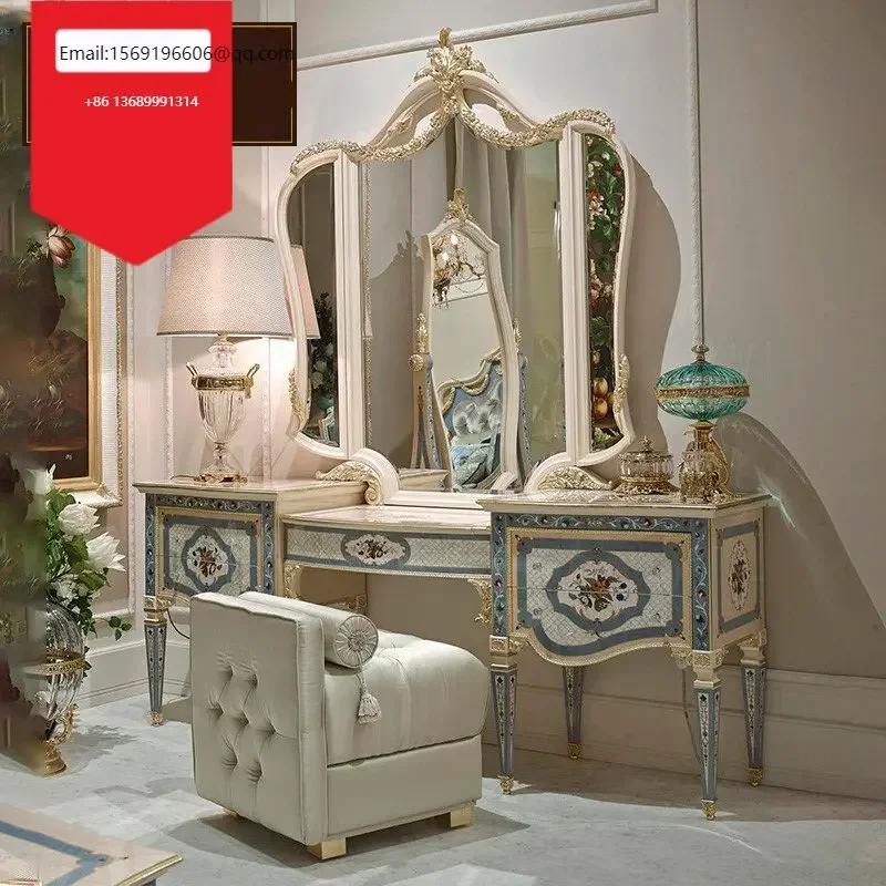 European luxury dressing table bedroom full solid wood carved French shell table for makeup makeup dresser
European luxury dressing table bedroom full solid wood carved French shell table for makeup makeup dresser